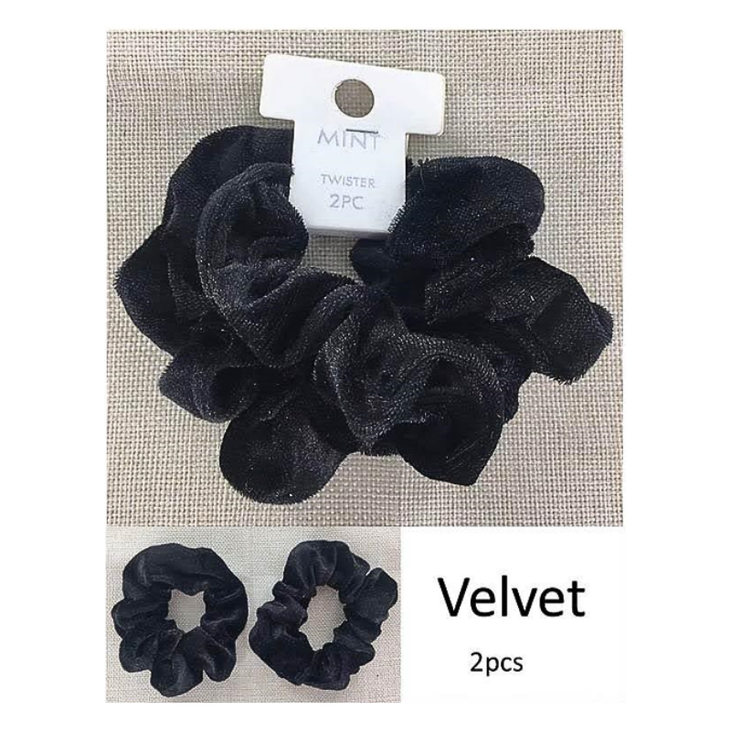 GYH10528BK - Black Velvet Hair Tie 2 Pce Set