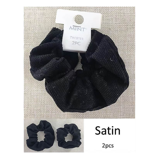 GYH10530BK - Black Satin Hair Tie 2 Pce Set