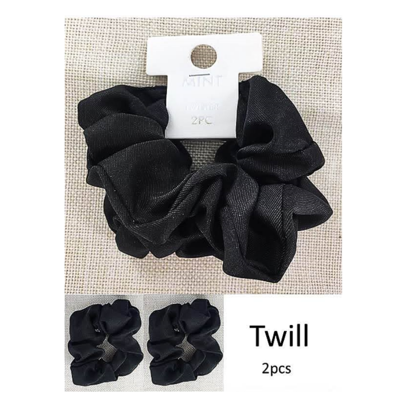 GYH10532BK - Black Twill Hair Tie 2 Pce Set