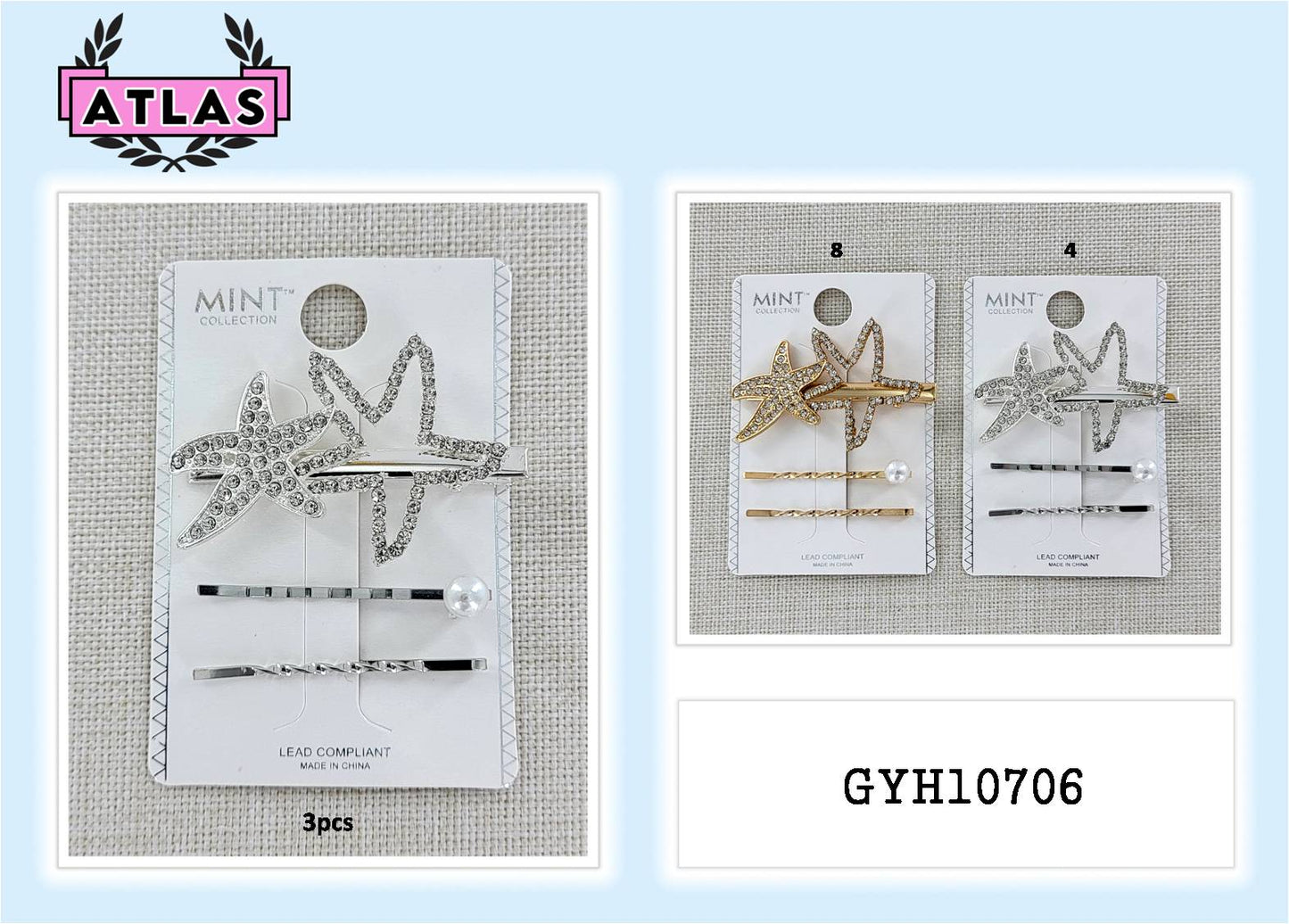 GYH10706 - Rhinestone Starfish Hair Clip Set