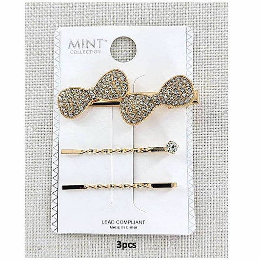 GYH10710 - Rhinestone Bow Hair Clip Set