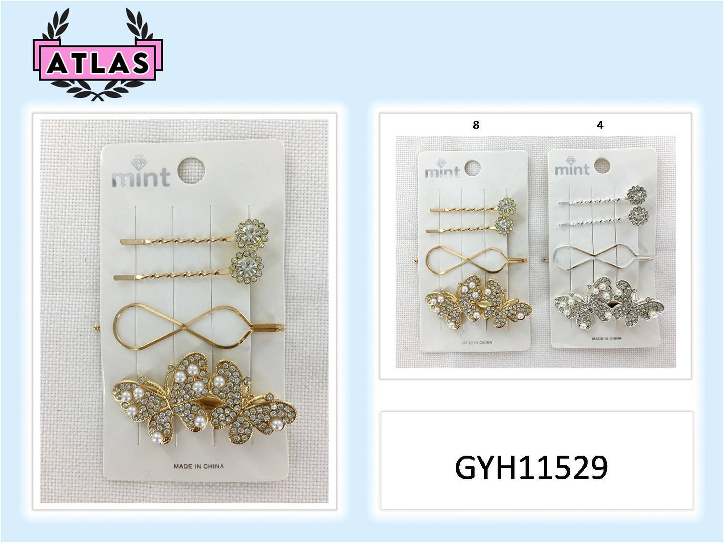 GYH11529 - Rhinestone Butterfly Hair Clip Set