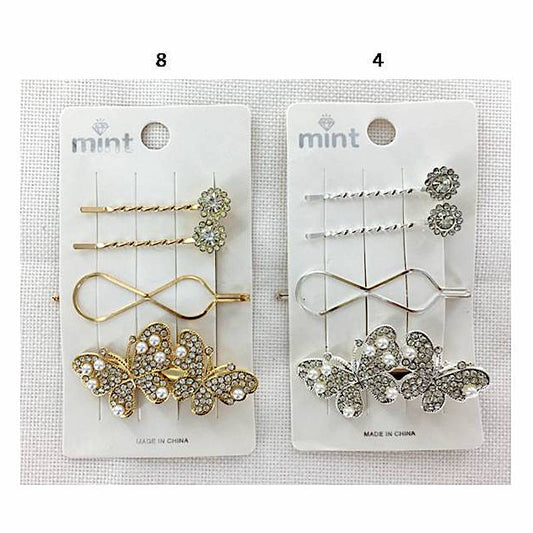 GYH11529 - Rhinestone & Pearl Butterfly Hair Clip Set