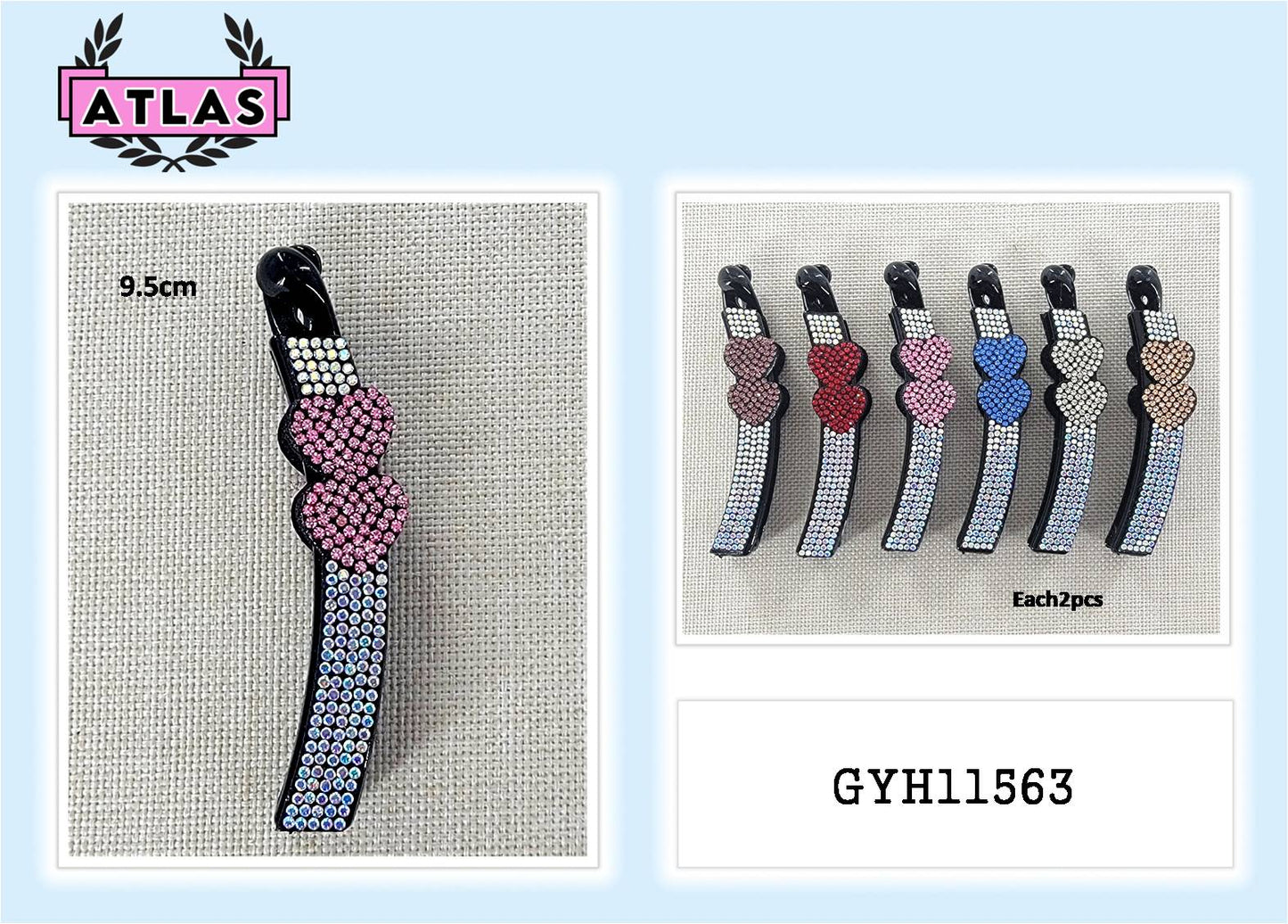 GYH11563 - Rhinestone Heart Banana Clip