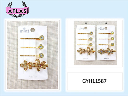 GYH11587 - Rhinestone Flower Hair Clip Set