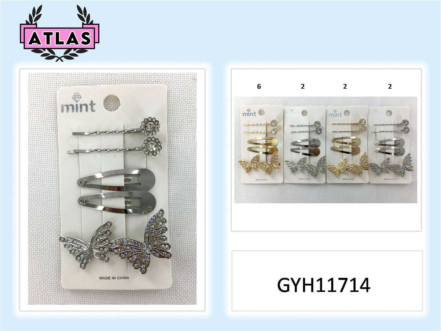 GYH11714 - Rhinestone Butterfly Hair Clip Set