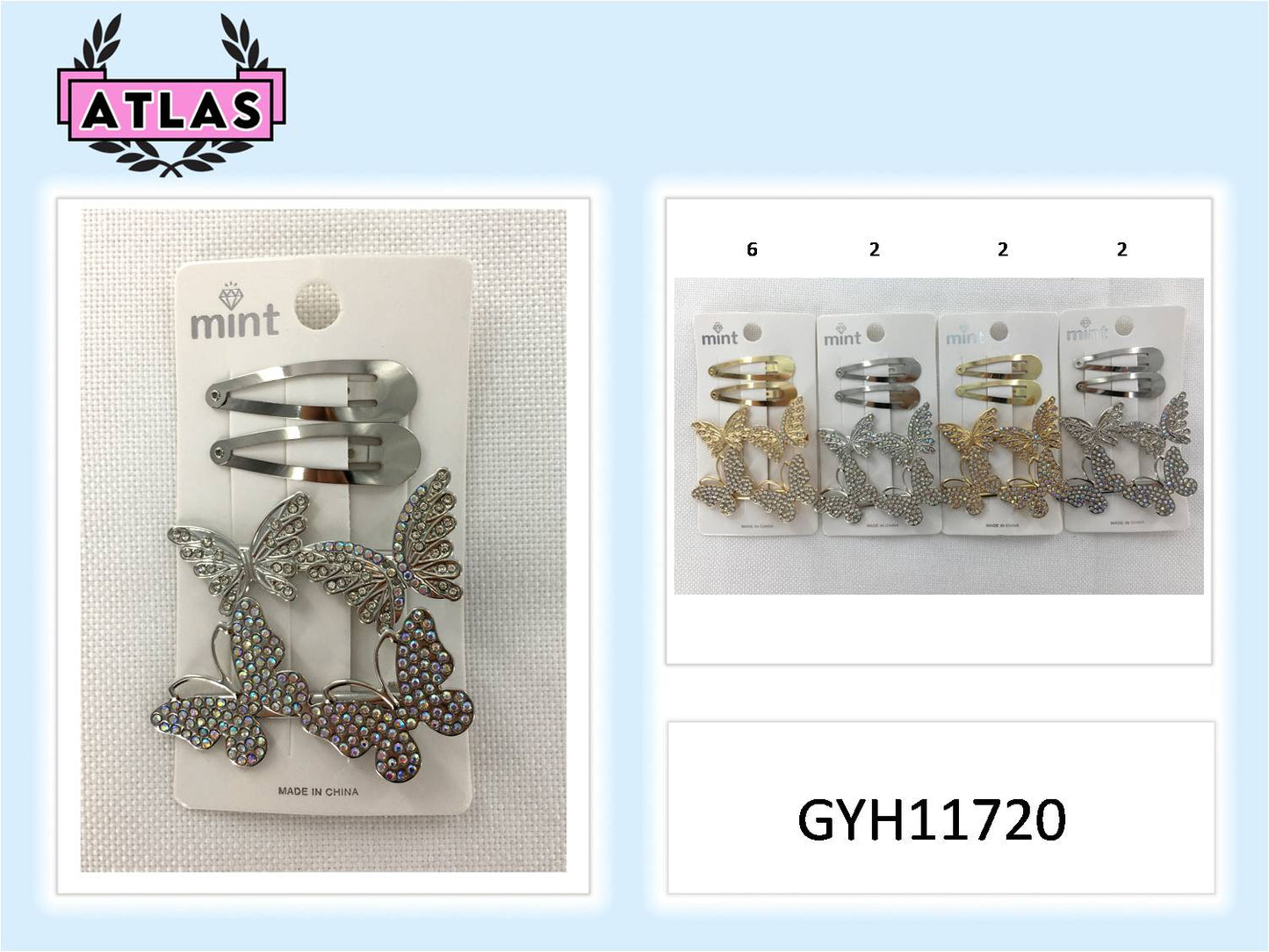 GYH11720 - Rhinestone Butterfly Hair Clip Set