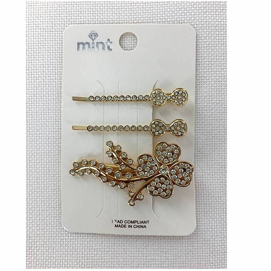 GYH11748 - Rhinestone Clover Hair Clip Set