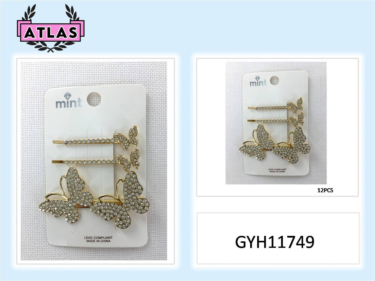 GYH11749 - Rhinestone Butterfly Hair Clip Set