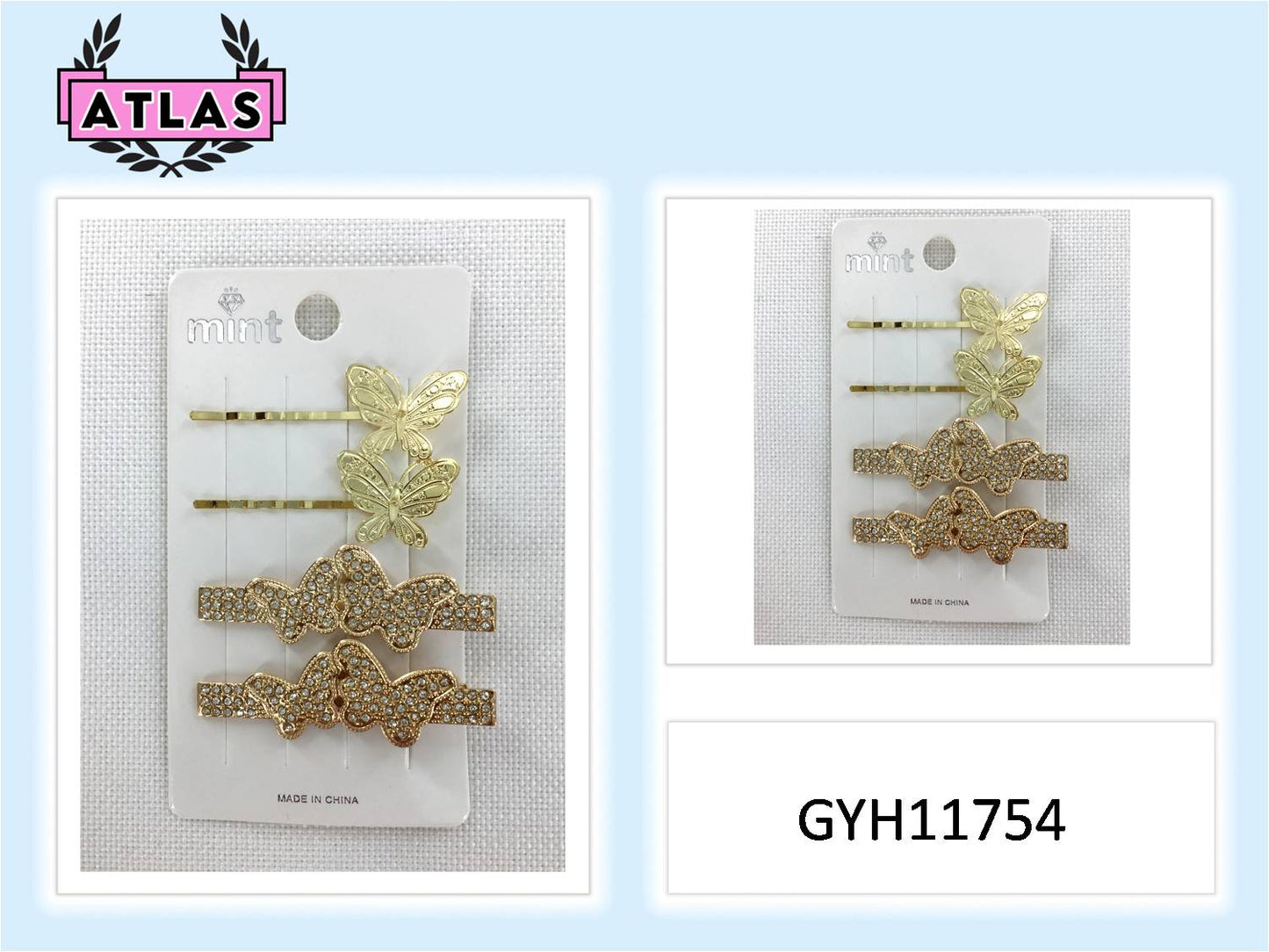 GYH11754 - Rhinestone Butterfly Hair Clip Set