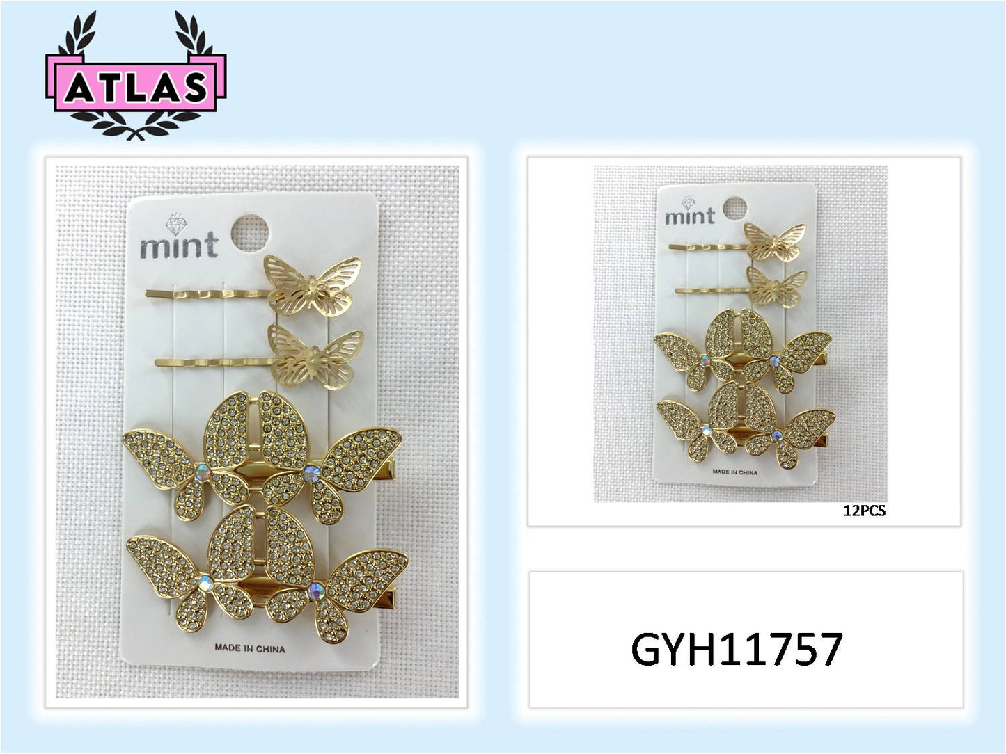 GYH11757 - Rhinestone Butterfly Hair Clip Set