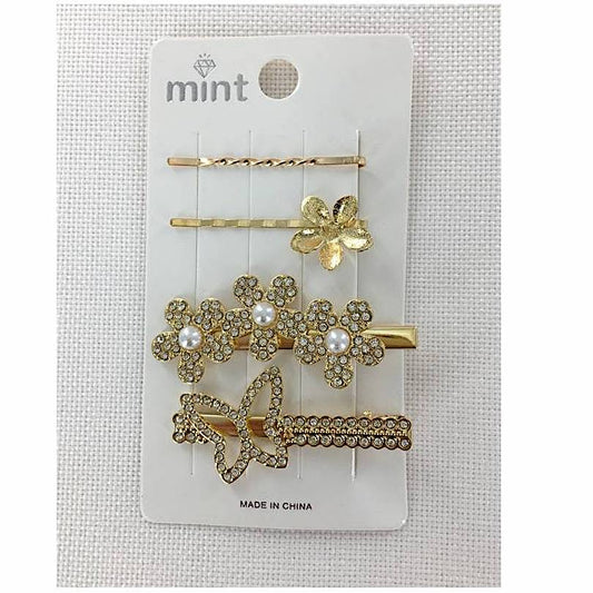 GYH11759 - Rhinestone Butterfly & Flower Hair Clip Set