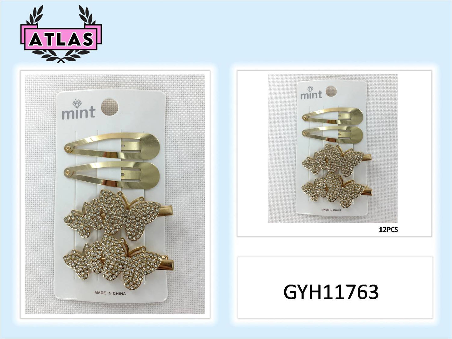 GYH11763 - Rhinestone Butterfly Hair Clip Set