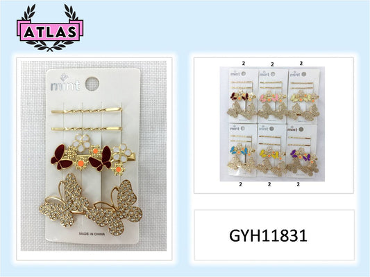 GYH11831 - Rhinestone Butterfly Hair Clip Set