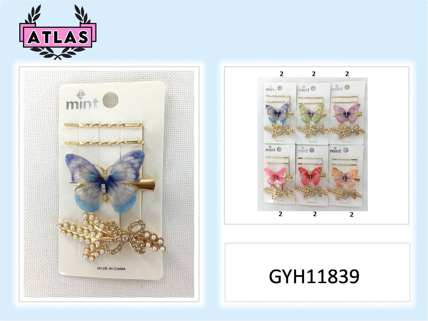 GYH11839 - Fabric Butterfly Hair Clip Set