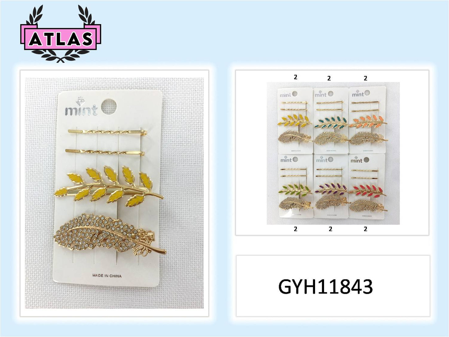 GYH11843 - Rhinestone Leaf Hair Clip Set