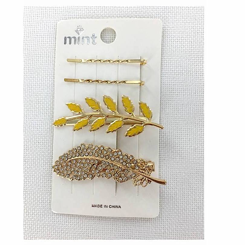 GYH11843 - Rhinestone Leaf Hair Clip Set