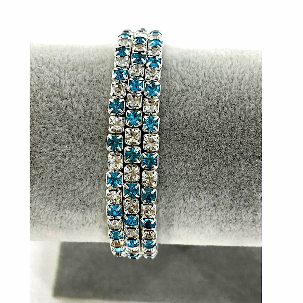 GYH11877S  - Silver Rhinestone Checkerboard Stretch Bracelet