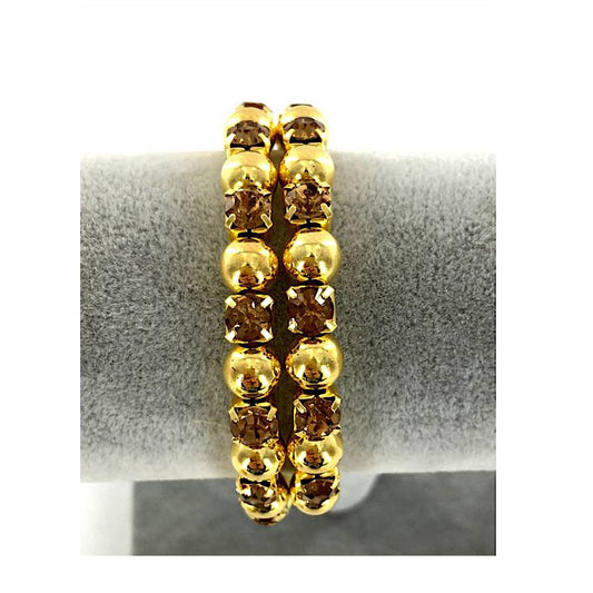 GYH11879G - Large Rhinestone Gold Bead Bracelet Cuff