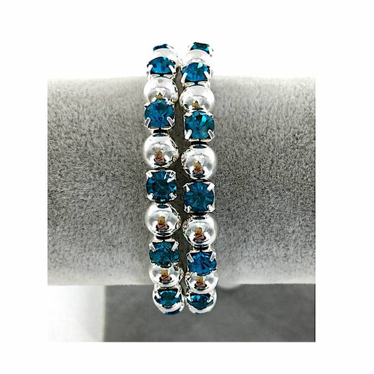 GYH11879S - Large Rhinestone Silver Bead Bracelet Cuff