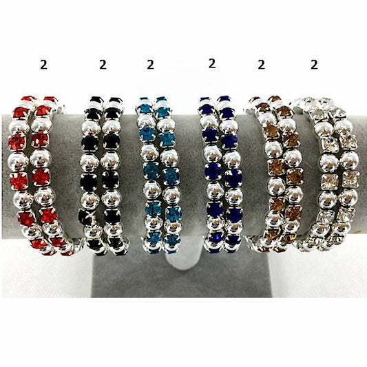 GYH11879S - Large Rhinestone Silver Bead Bracelet Cuff