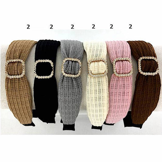GYH11934 - Rhinestone Buckle Waffle Headband