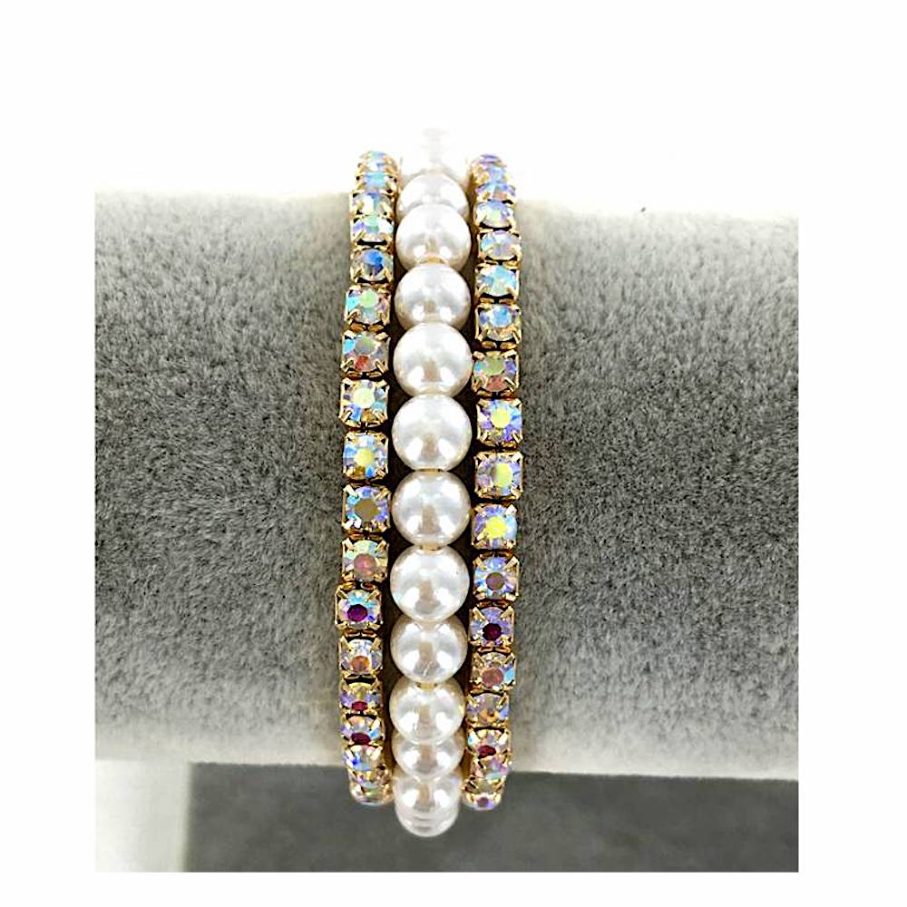 GYH11952AC - Rhinestone Pearl Bracelet Cuff