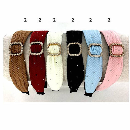 GYH12248 - Rhinestone Buckle Chevron Headband