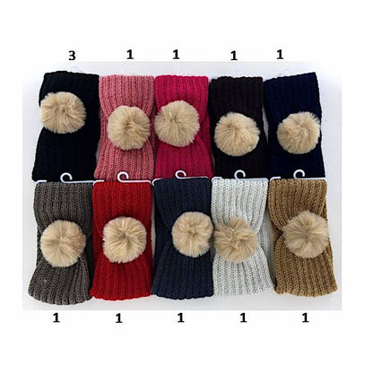 12 PCS Faux Fur Pom Knit Headwrap