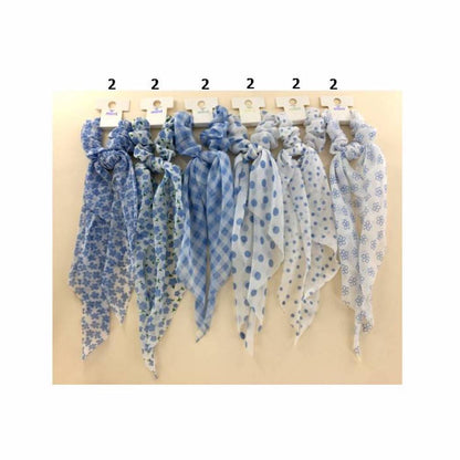 GYH12517 - Sheer Blue & White Scarf Hair Tie