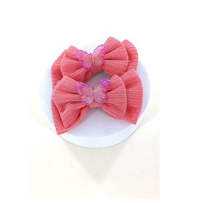 Butterfly Charm Ribbed Hair Bow Clip Set