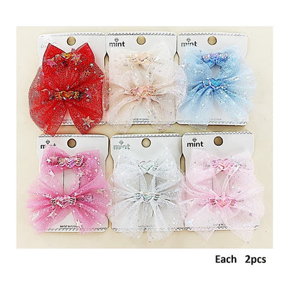 Sparkly Star Chiffon Hair Bow Clip Set