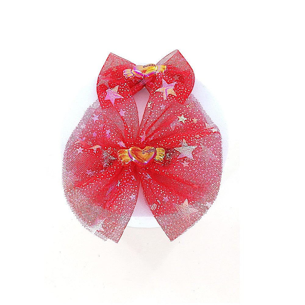 Sparkly Star Chiffon Hair Bow Clip Set