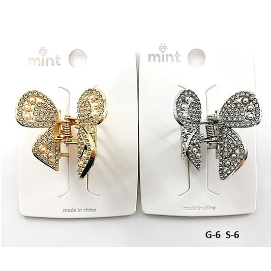 Rhinestone Pearl Bow Claw Clip