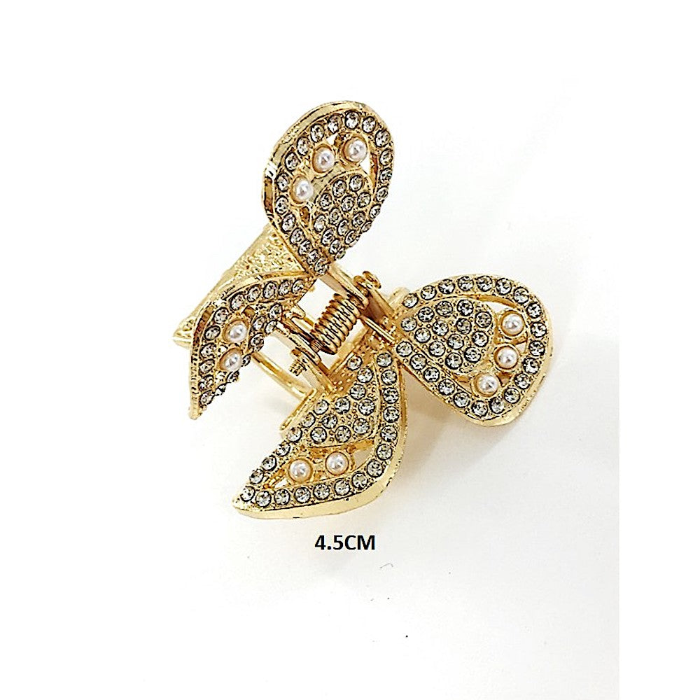 Rhinestone Pearl Bow Claw Clip
