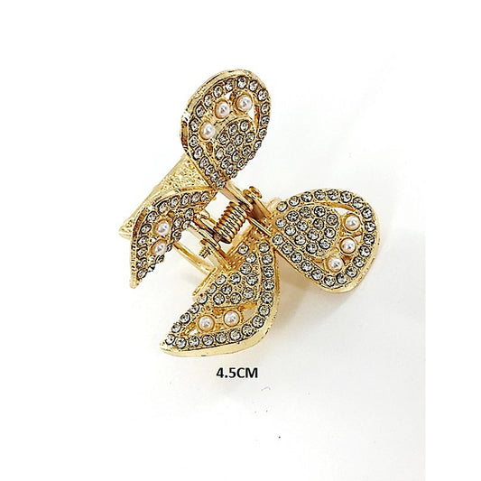 Rhinestone Pearl Bow Claw Clip