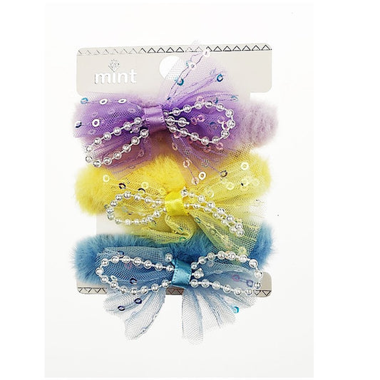 Sequin Bow Faux Fur Hair Tie Set