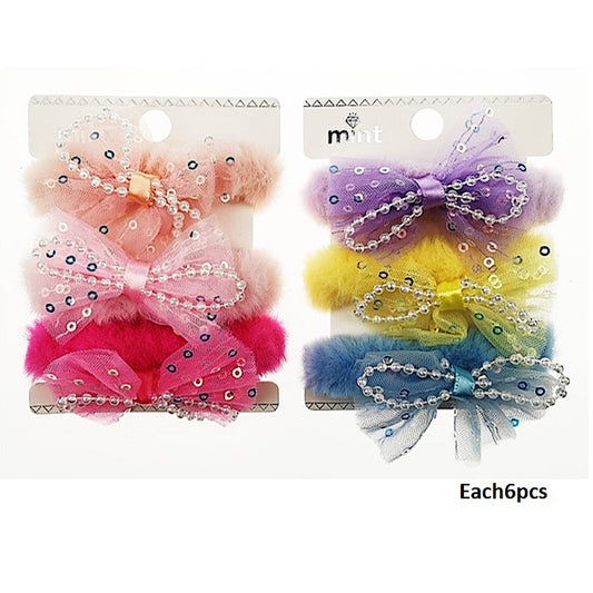 Sequin Bow Faux Fur Hair Tie Set