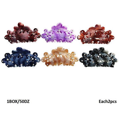 Marble Rhinestone Studded Flower Cutout Claw Clip