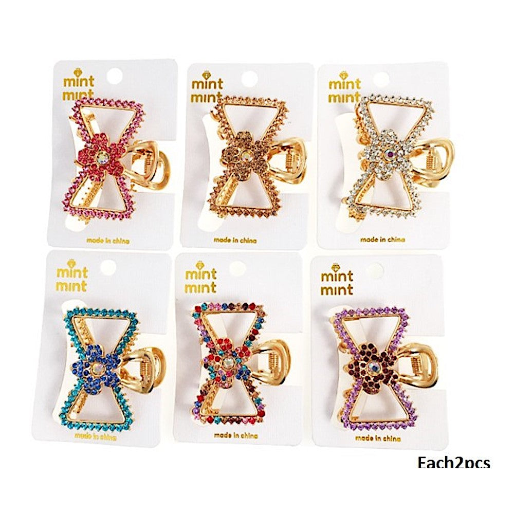 Rhinestone Flower Bow Claw Clip