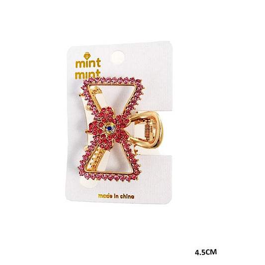 Rhinestone Flower Bow Claw Clip