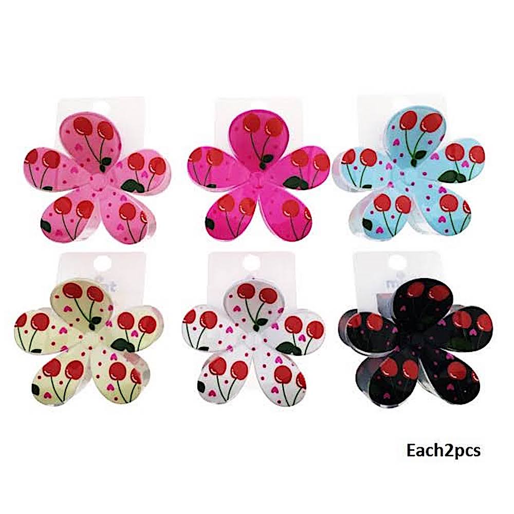 Cherry Print Flower Claw Clip