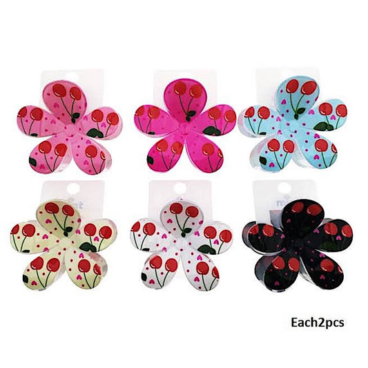 Cherry Print Flower Claw Clip