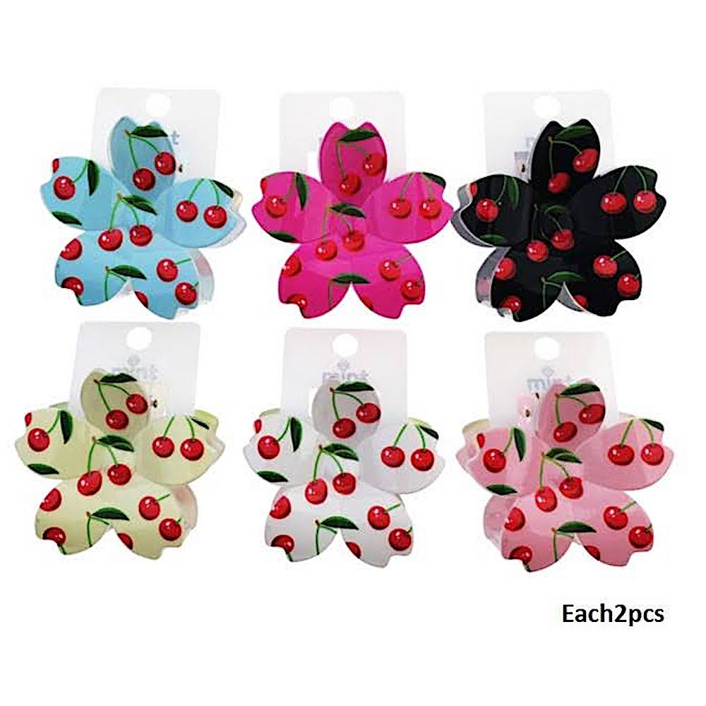 Cherry Print Flower Claw Clip