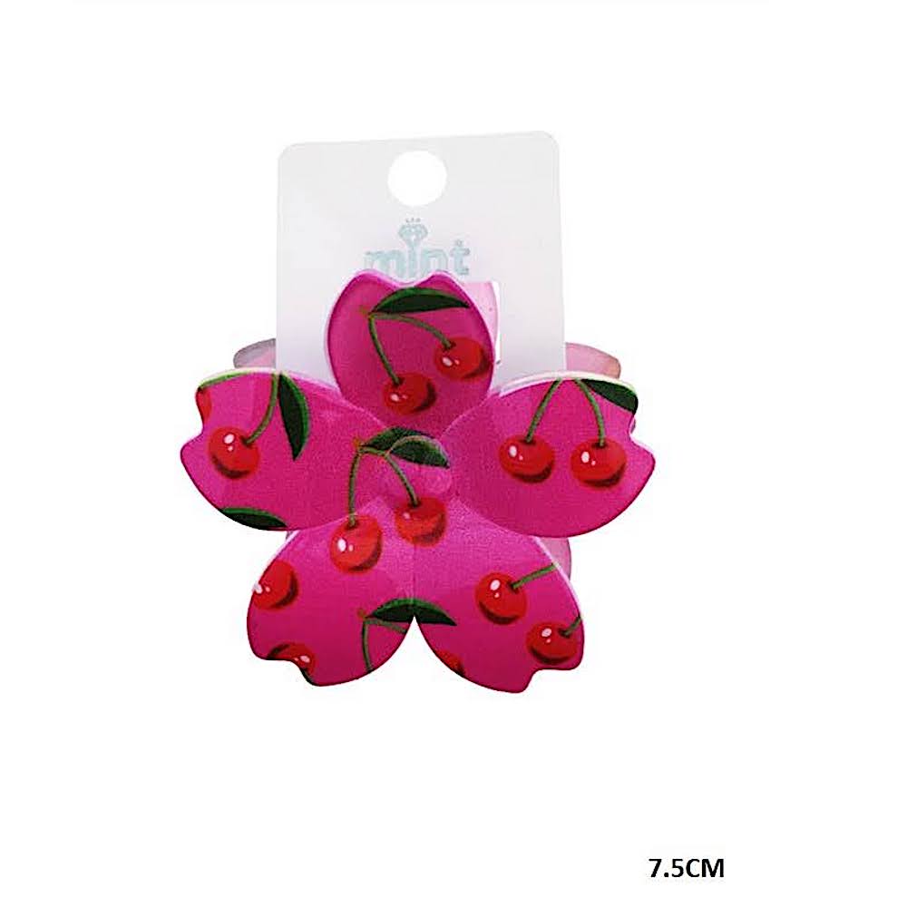 Cherry Print Flower Claw Clip