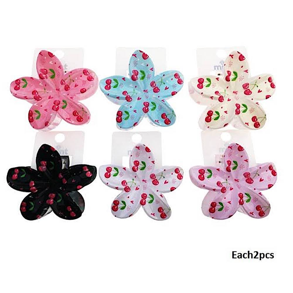 Cherry Print Flower Claw Clip
