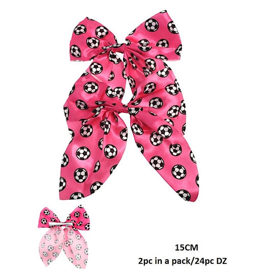 Satin Soccer Ball Hair Bow Clip