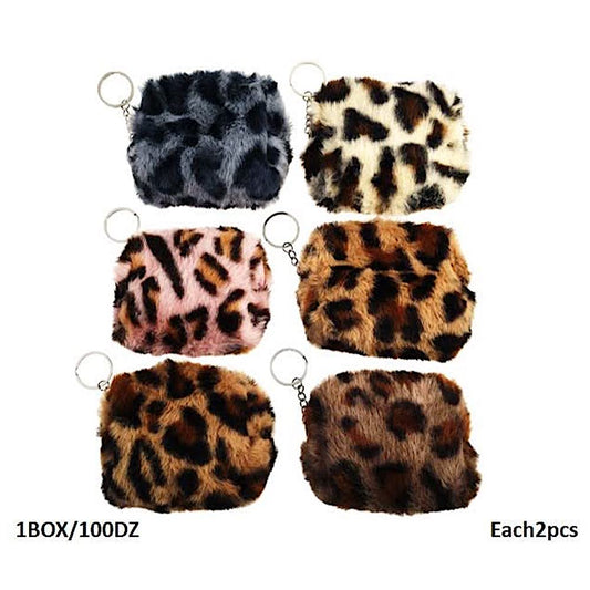 Faux Fur Animal Print Coin Pouch