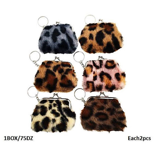 Faux Fur Animal Print Coin Pouch