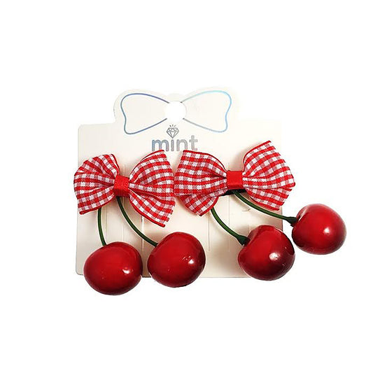 Cherry Bow Hair Clip Set